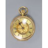 A continental 14k yellow metal open faced fob watch,case diameter 35mm, gross weight 33.1 grams.