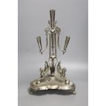 A Walker and Hall silver plated epergne stand, 42cm high