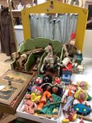A collection of antique toys, to include a collection of puppets and a toy proscenium theatre