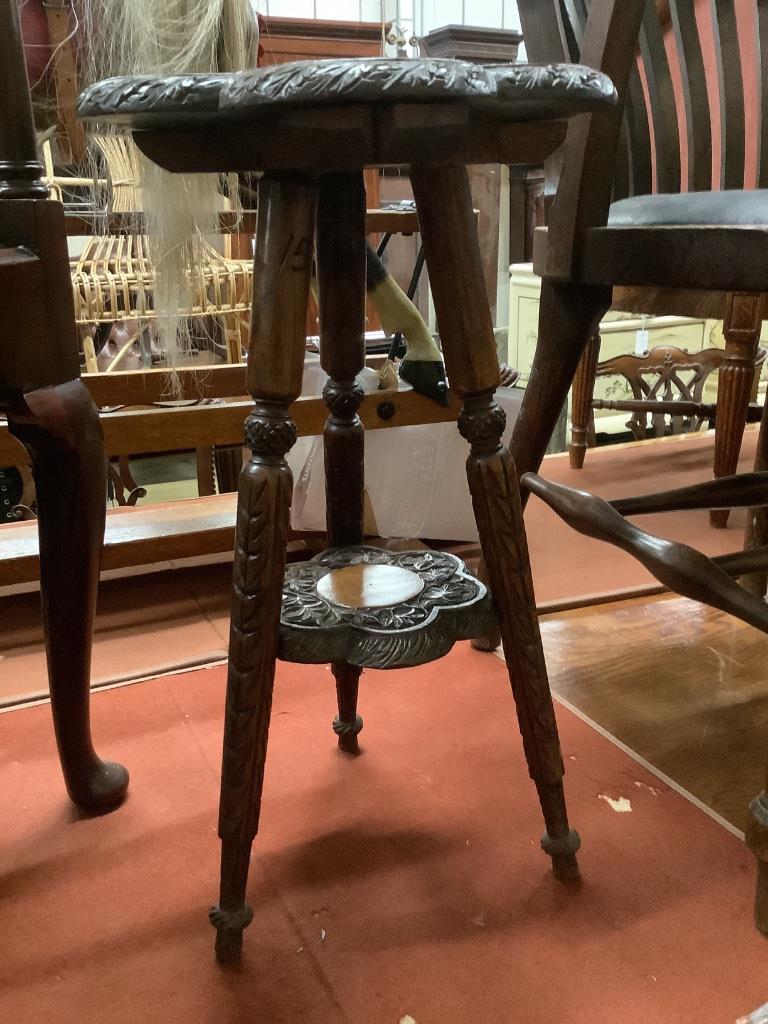 An early 20th century Indian carved hardwood occasional table, width 32cm height 54cm - Image 3 of 3