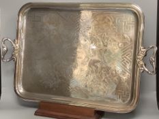 A French silver plated 'Bruxelles 1885' tray and stand