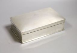 A George V silver mounted rectangular cigar box by Walker & Hall, Birmingham, 1923, with engraved