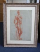 Clara Klinghoffer (1900-1972), sepia chalk on grey paper, Standing female nude, signed and dated '