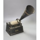 An Edison Gem phonograph, fitted with a horn, with original black and gilt bordered finish, 20cm