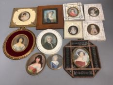 Eleven various framed portrait miniatures