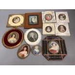 Eleven various framed portrait miniatures
