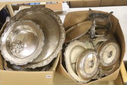A quantity of plated wares to include tureens and covers, chargers etc.