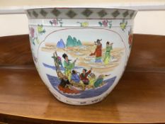 A large Chinese famille rose fish bowl or jardiniere
