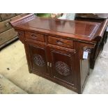 A Chinese hardwood side cabinet, width 96cm, depth 40cm, height 80cm