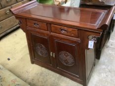 A Chinese hardwood side cabinet, width 96cm, depth 40cm, height 80cm