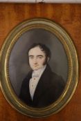 19th century French School, watercolour and gouache on ivory, Miniature portrait of a gentleman, 13