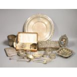 A collection of continental white metal items including 800 cigarette box, sterling plate,