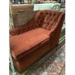 A Victorian style button back upholstered day bed, length 140cm, depth 72cm, height 92cm