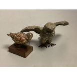 A 19th century Austrian cold painted bronze model of an owl, 13cm, another of a snipe,