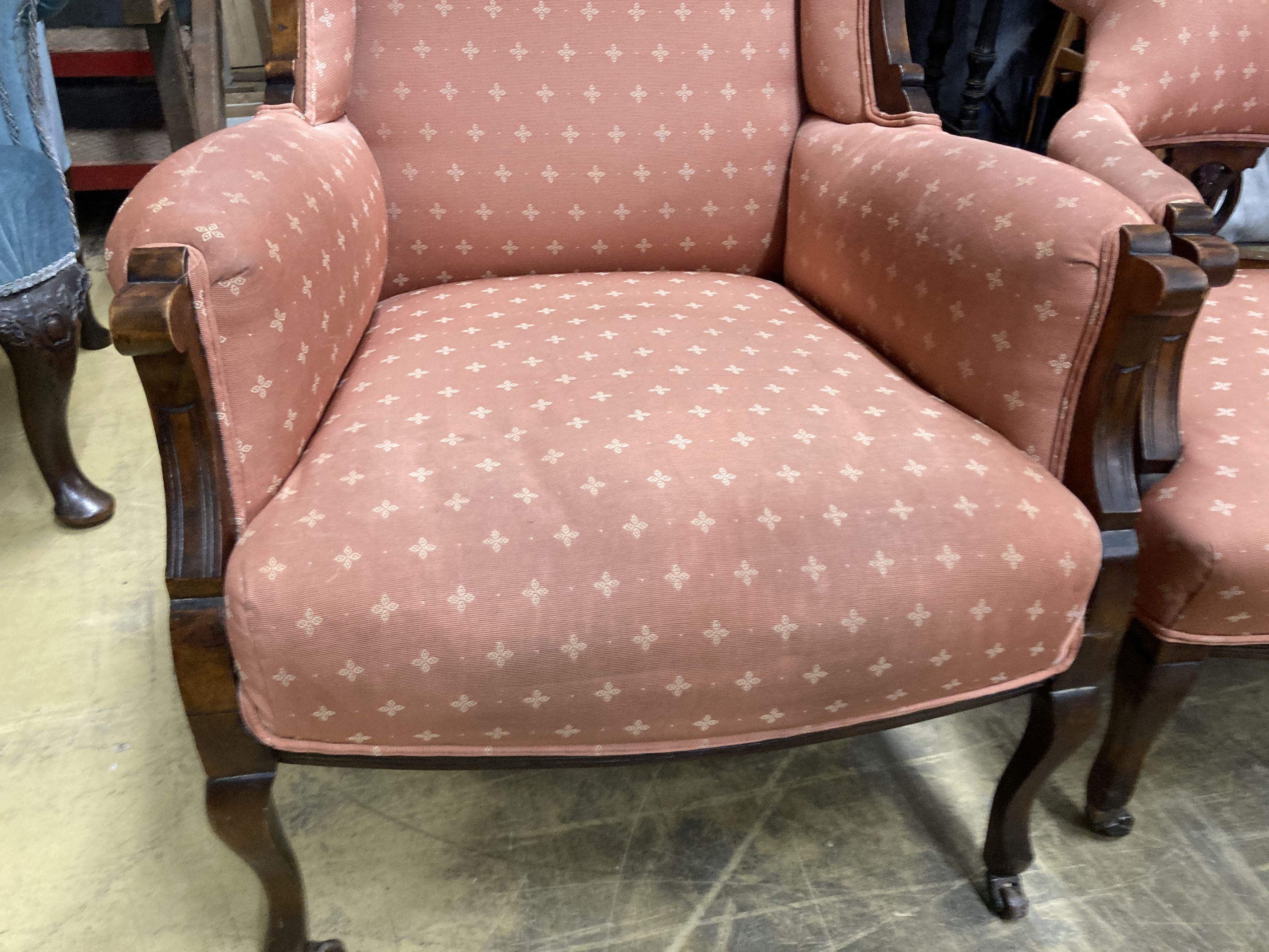 A late Victorian mahogany armchair together with a matching tub framed elbow chair - Image 4 of 6