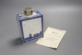 A 19th century Chinese blue and white caddy, with later silver lid, with a Harrods Antiquity