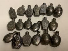 Nineteen various Chinese mother of Pearl inlaid black lacquer snuff bottles