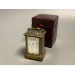 A French brass miniature carriage timepiece,height 7cm