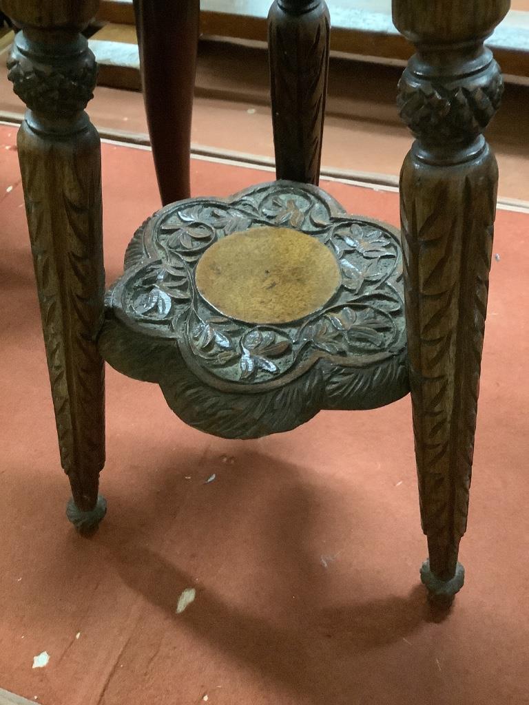 An early 20th century Indian carved hardwood occasional table, width 32cm height 54cm - Image 2 of 3