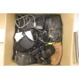 A box of cameras, binoculars and accesories