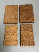 Four Chinese boxwood carved card cases, 19th century