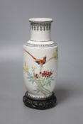 A Chinese famille rose vase, on stand, overall 23cm