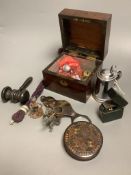 A quantity of assorted collectables to include a turned gavel, a Dunhill tankard lighter, a