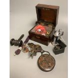 A quantity of assorted collectables to include a turned gavel, a Dunhill tankard lighter, a