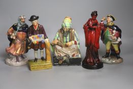 Royal Doulton figures: Town Crier HN2119, Cobbler HN1706, Good King Wenceslas HN2118, The Geisha