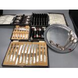 A group of cased sets of plated wares