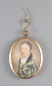 19th century English School, watercolour on ivory Miniature portrait of a gentleman wearing a white
