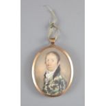 19th century English School, watercolour on ivory Miniature portrait of a gentleman wearing a white