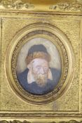 Flemish School, watercolour on ivory, Miniature of a bearded man, 9.5 x 8cm