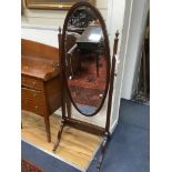 An Edwardian mahogany cheval mirror, width 60cm, height 158cm