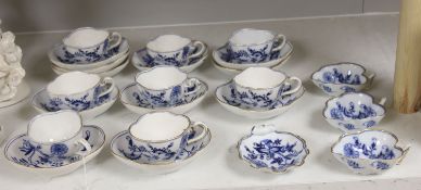 A Meissen blue and white part coffee service and similar leaf shaped dishes