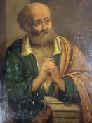 19th century Flemish School, oil on copper panel, St Peter in prayer, label verso stating from the