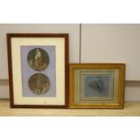 Old Master, pair of oils on card, roundels of classical figures, 13cm and a charcoal and chalk