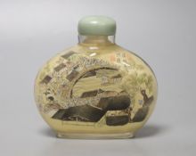 A Chinese inside-painted glass snuff bottle and cover, 10cm high