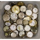 A collection of assorted mainly white or base metal pocket watches, some a.f. including Cyma and