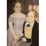 English School c.1890, oil on board, Portrait of a brother and sister, 'Lanarth', Cornwall, 71 x