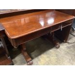 A Victorian mahogany two drawer centre table, width 120cm, depth 64cm, height 74cm