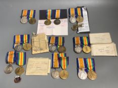 Nine WW1 BWM & Victory medal pairs;3257 Pte P.R.Gammon Norf R4977 Pte E.Watson Seal