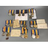 Nine WW1 BWM & Victory medal pairs;3257 Pte P.R.Gammon Norf R4977 Pte E.Watson Seal