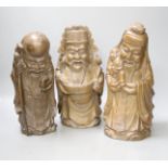 Three Chinese carved bamboo figures of the three star gods