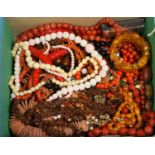 Assorted bead necklaces and other costume jewellery.