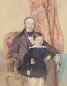 Octavius Oakley (1800-1867), watercolour, Portrait of John Ynyr Burges and Son, signed and dated