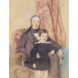 Octavius Oakley (1800-1867), watercolour, Portrait of John Ynyr Burges and Son, signed and dated