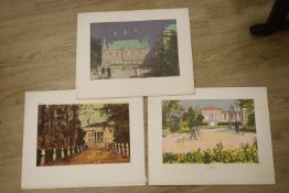 Charles Mozley (1914-1991), three lithographs of French wine chateau
