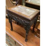 A late 19th century Chinese rectangular hardwood occasional table with cracked marble inset top,