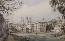 Dennis Flanders (1915-1994), watercolour, Oxford New College from the garden, signed with labelled